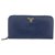 Portefeuille long en cuir Saffiano bleu Prada Veau façon poulain  ref.265567