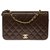 Timeless Esplêndida bolsa clássica Chanel Full Flap em couro marrom acolchoado, garniture en métal doré  ref.272053