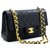 Chanel 2.55 gefütterte Klappe 9"Chain Shoulder Bag Black Lambskin Schwarz Leder  ref.273035