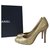 CHANEL Gold Sequins Heels Shoes Sz.38,5 auth Golden Leather  ref.273613
