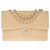 Lovely Chanel Timeless bag in beige quilted jersey, Garniture en métal argenté Cotton  ref.274321