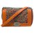 Limited edition - Chanel Boy old medium shoulder bag in orange leather and tweed, Aged silver metal trim  ref.274371