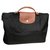 Longchamp Pliage briefcase bag Black Beige Leather Cloth  ref.274772