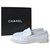 Chanel CC Logo Mocassins en cuir verni blanc Chaussures Sz 38 Cuir vernis  ref.275029