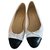 Chanel Zapatillas de ballet Negro Blanco Cuero  ref.275144