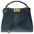 Very nice Fendi Peekaboo shoulder bag in petrol blue leather and gold metal hardware  ref.275254
