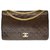 Timeless Wunderschöne und seltene zweifarbige klassische Chanel-Tasche aus gestepptem Leder in Braun und Beige, garniture en métal doré  ref.275264