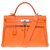 Sehr seltene Hermès Kelly Lakis Tasche 35cm Schultergurt aus schnellem Kalbsleder, Palladiumbeschichtete silberne Metallverkleidung Orange  ref.275905
