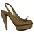 Patent peeptoes with slingback, BURBERRY Beige Grey Patent leather  ref.276021