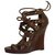 Dolce & Gabbana D&G Gladiator studded sandals with wedge Brown Leather Wood  ref.276047