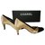 Zweifarbige CHANEL-Pumps Beige schwarz P.36,5-37 Boite Leder Satin  ref.276542