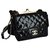 Chanel Mini bolso atemporal con embrague de encaje Negro Cuero Charol  ref.277533