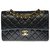 Classique Le très recherché sac Chanel Timeless 23cm à double rabat en cuir matelassé noir, garniture en métal doré  ref.277828