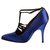 Zapatos de salón Lanvin con tira en T Azul Cuero Satén  ref.277984