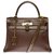 Splendide Customisation de sac Hermès Kelly 28 bandoulière en cuir box marron avec crocodile marron, garniture en métal doré Cuirs exotiques  ref.278548