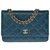 Wallet On Chain Schöne Chanel Brieftasche an der Kette (WOC) aus blau gestepptem Leder, garniture en métal doré  ref.280825