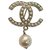Chanel Metal Gold CC Charm Pearl Chain Pin Lapel Brooch Golden  ref.283054