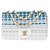 Erhabene Chanel Mini Timeless Umhängetasche in limitierter Auflage in Weiß und Blau Tweed, Garniture en métal argenté Leder  ref.285070
