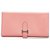 Hermès Carteira de couro Hermes Pink Bearn Soufflet Rosa Bezerro-como bezerro  ref.287255