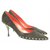 Céline sz 38 Zapatos de tacón con tachuelas plateados de ante negro Suecia Plata  ref.298695