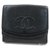 Chanel Cartera Compacta Monedero Con Logo CC De Piel Caviar Negra Cuero  ref.298936