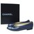 Chanel Blue Leather  CC Logo Ballet Flats Size 38 Dark blue  ref.299603