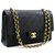 Chanel 2.55 Bolso de hombro mediano con cadena y solapa forrada Piel de cordero negra Negro Cuero  ref.300838