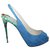Christian Louboutin Peep-Toe Denim Heels with Floral Print Heel Multiple colors Leather  ref.301248