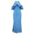 Badgley Mischka Baby Blue langes Abendkleid mit Rüschen Blau Polyester  ref.302263