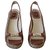 Christian Dior Dior wedge sandals Brown Beige Leather Cloth  ref.305924