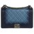 Classique Chanel en cuir de veau Ombre Faded Quilted New Medium Boy Flap Bleu Sac Noir  ref.307126