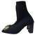 Balenciaga BB Logo Plaque Sock Style Ankle Boots Sz.38 Black Cloth  ref.307502