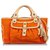 Céline Celine Orange Boogie Canvas Handbag White Leather Cloth Pony-style calfskin Cloth  ref.308645