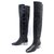CHANEL SHOES G THIGH BOOTS25874 38.5 BLACK LEATHER BOOTS SHOES  ref.311154