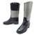 CHANEL BOOTS G28488 37.5 BLACK & SILVER LEATHER BOOTS SHOES  ref.311164