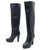 CHANEL SHOES CC LOGO HEEL BOOTS 40 BLACK LEATHER HIGH BOOTS SHOES  ref.311247