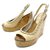 Chanel usava le scarpe 36 SANDALI IN PELLE BEIGE CON CATENA ARGENTO  ref.311466