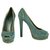GUCCI Teal Suede Bronze Leather Trim Peep Toe Pumps Chaussures robustes à talons hauts 40 Bleu Vert  ref.312459