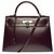 Hermès Exceptionnel & Rare Kelly 32 sellier bandoulière en cuir box violet, garniture en métal argenté palladié Bordeaux  ref.313312