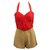 Autre Marque Red and Brown Romper with Pleated Front  Polyester  ref.316606