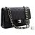 Chanel 2.55 Borsa a tracolla con catena media argento foderata con patta nera Nero