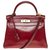 Hermès : Espléndido bolso Hermes Kelly 28 Al revés en cuero box rojo H (Burdeos), adornos de metal chapado en oro  ref.323182