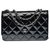 Schöne Chanel Wallet on Chain Umhängetasche (WOC) aus schwarzem gestepptem Lackleder, Garniture en métal argenté  ref.323697