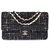 Classique Chanel Rare et magnifique sac à double rabat intemporel en tweed matelassé noir et blanc, garniture en métal argenté  ref.323700