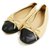 Chanel Tamanho 36 Bege x Preto Logotipo CC Boné Toe Sapatilhas de bailarina Couro  ref.326223
