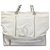 Chanel White CC Cotton Tote Bag Leather Cloth  ref.328203