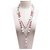 CHANEL NECKLACE PEARLS AND CC LOGO 150 CM PINK & WHITE METAL + BOX  ref.328908
