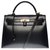 Exceptionnel sac Hermès Kelly 32 sellier bandoulière en cuir box noir, garniture en métal doré customisé avec crocodile porosus noir  ref.330334