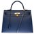 Hermès Superbe sac Hermes Kelly 35 cm sellier bandoulière en cuir Epsom bleu Saphir,  garniture en métal plaqué or  ref.330347