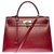 Beautiful Hermès Kelly bag 35 cm shoulder strap in burgundy box leather (Red H),  gold plated metal trim Dark red  ref.330349